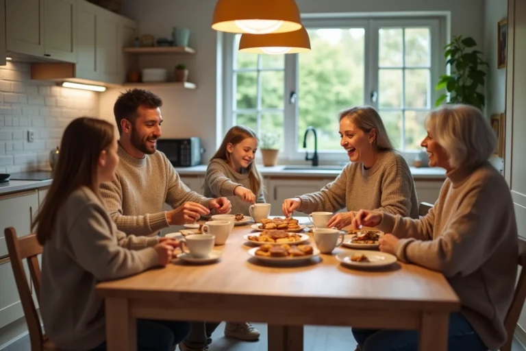 Famille multigenerations partageant un petit déjeuner convivial