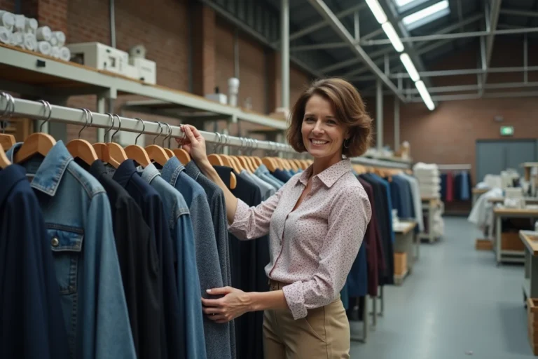 Femme inspectant des vêtements dans un atelier textile moderne