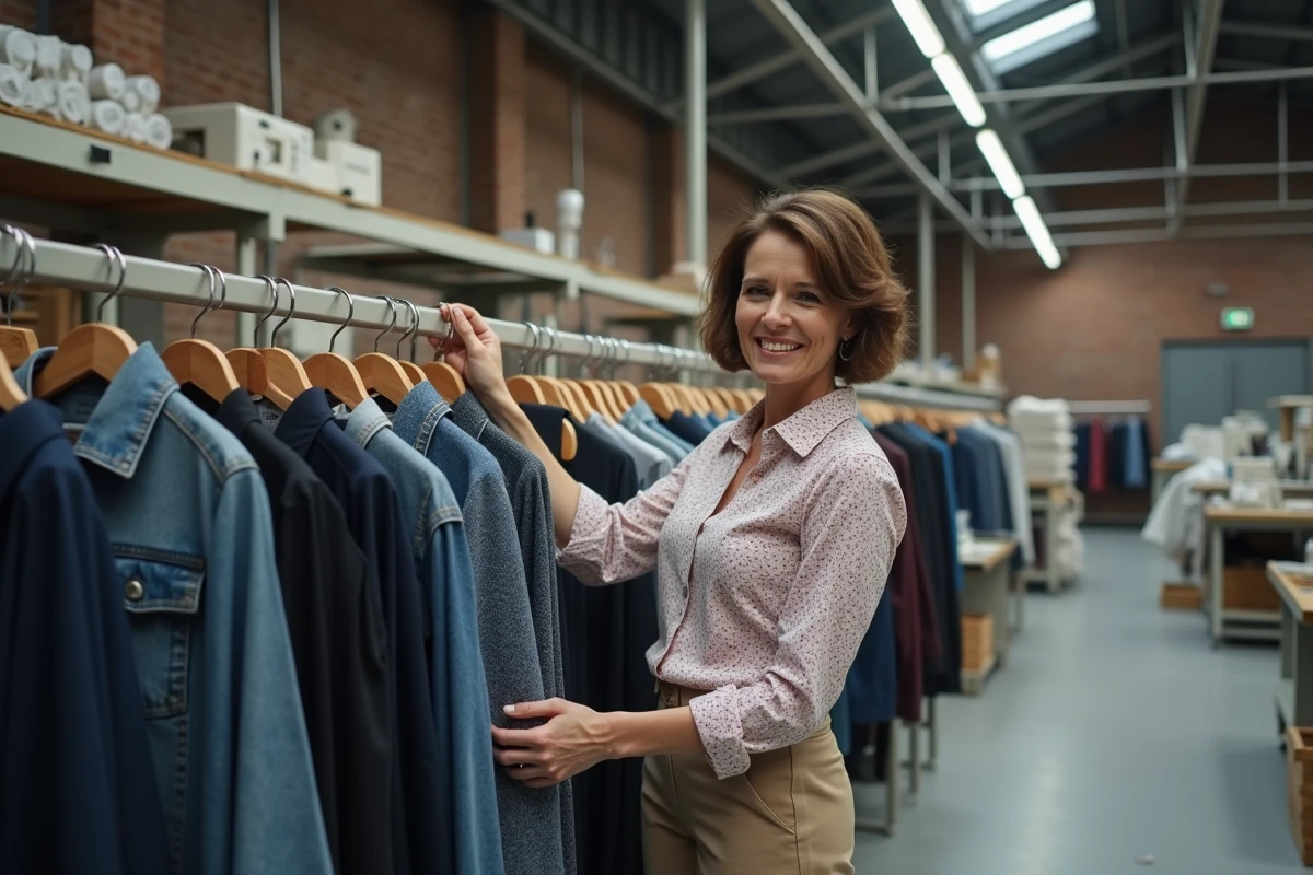 Femme inspectant des vêtements dans un atelier textile moderne