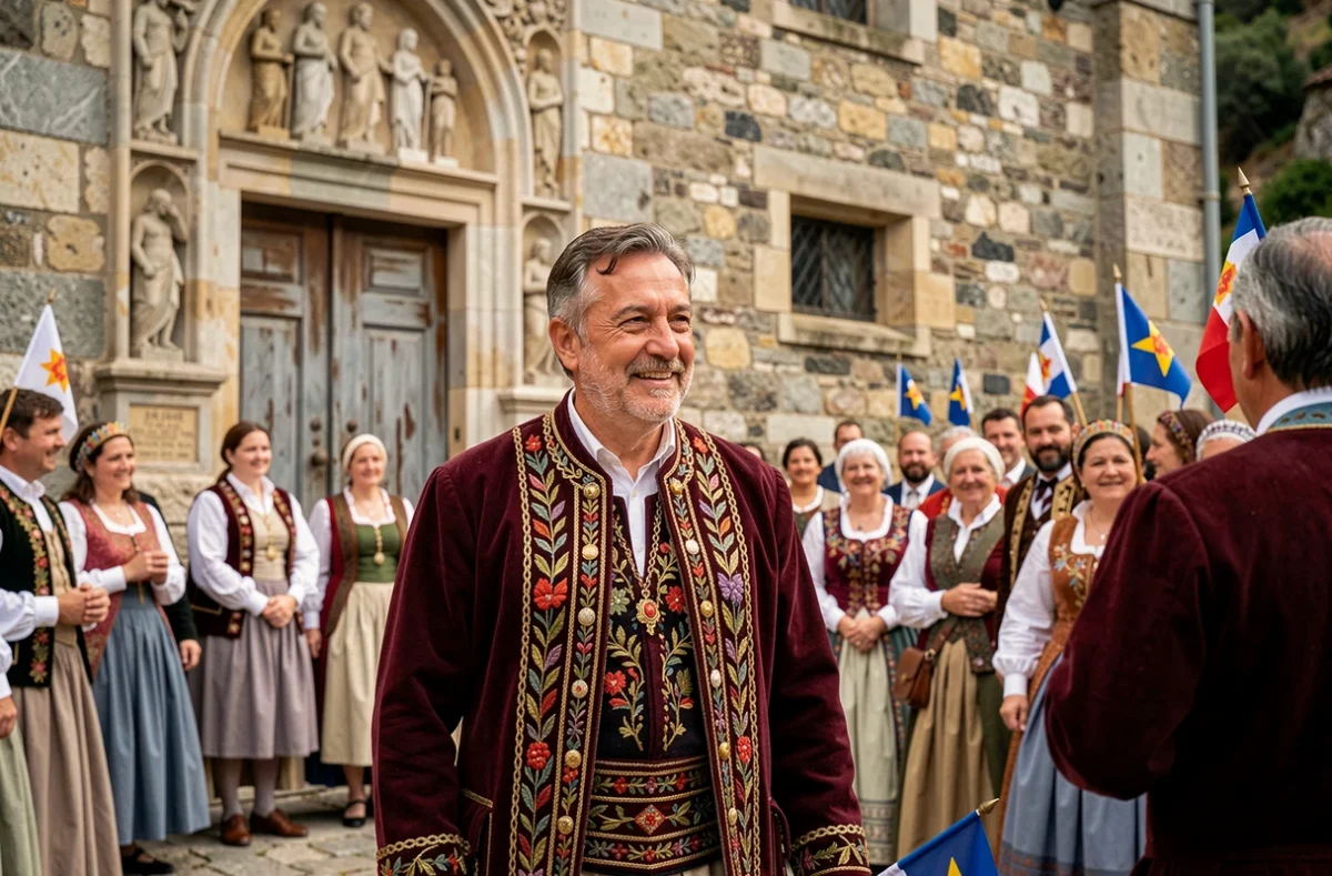 Homme en costume traditionnel corse lors d'une célébration culturelle dans la vallée de Casinca