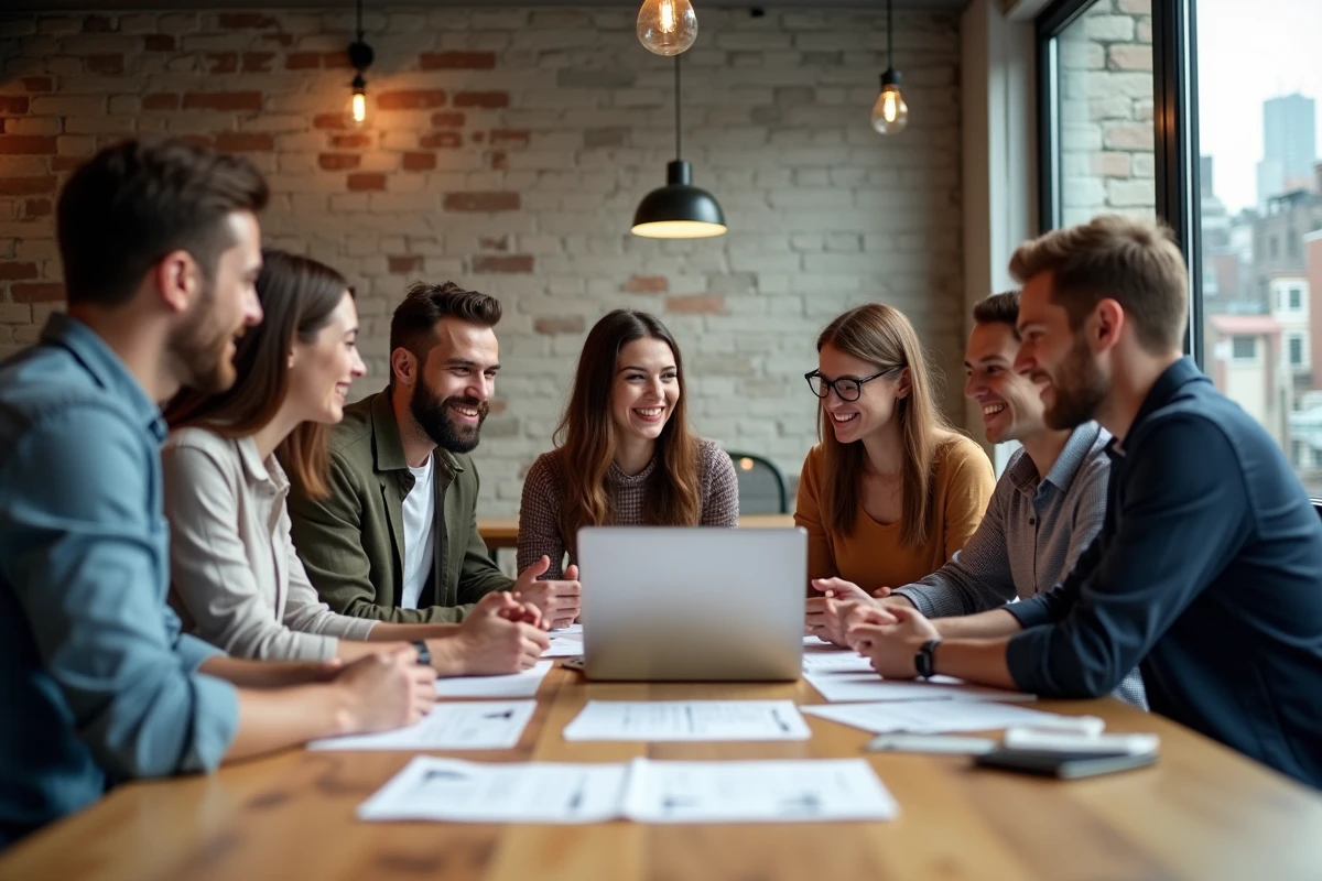 Jeunes professionnels collaborant autour d une table de coworking