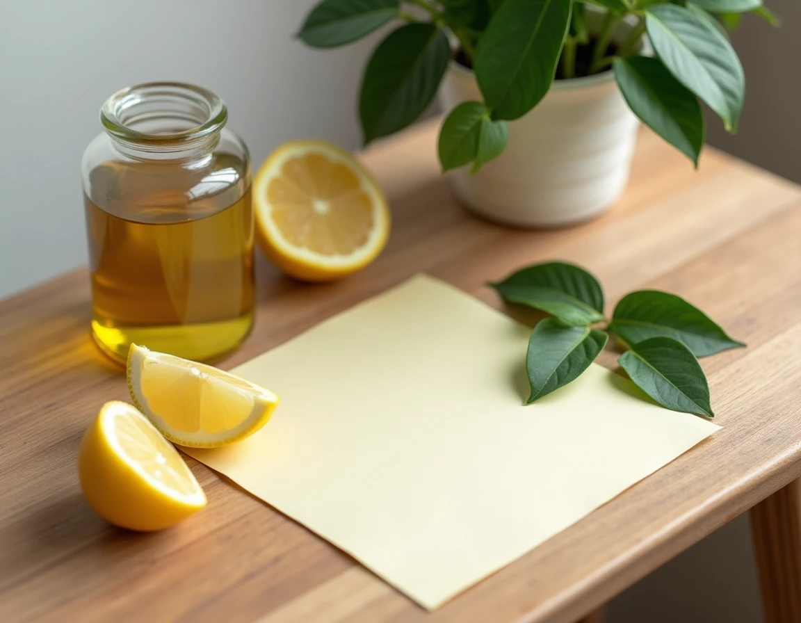 Plat de remèdes naturels au citron disposés sur une table en bois pour traiter un lipome